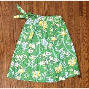 VTG 70s Floral Wrap Skirt Handmade Green Yellow Botanical A-line Cottagecore S M